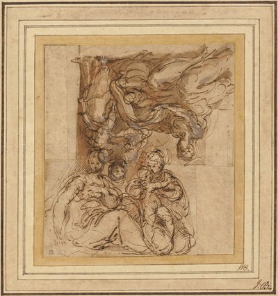 Two Studies for a Holy Family by Parmigianino